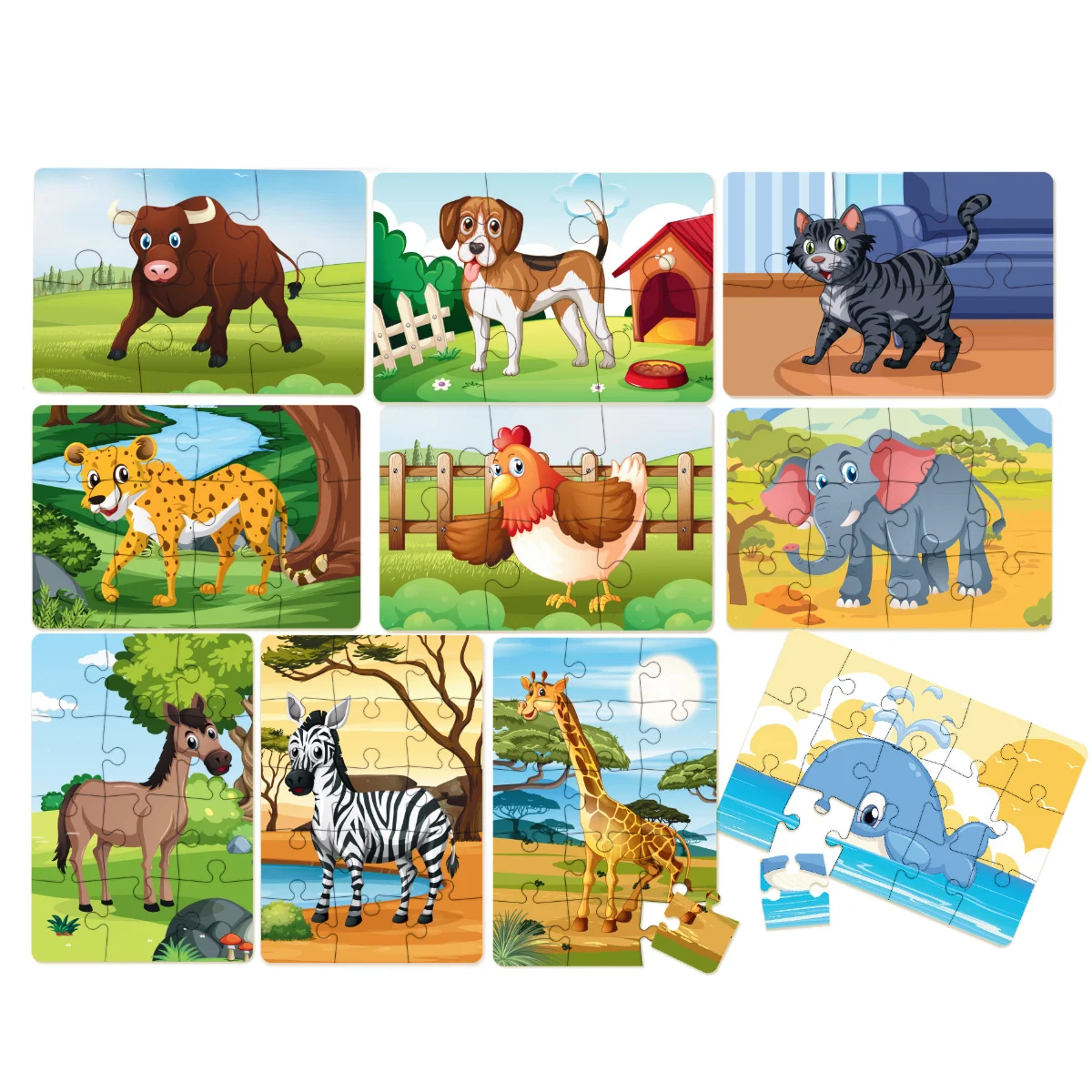 Quebra-Cabeças de Animais – 10 Quebra-Cabeças com 06, 12 e 15 Recortes