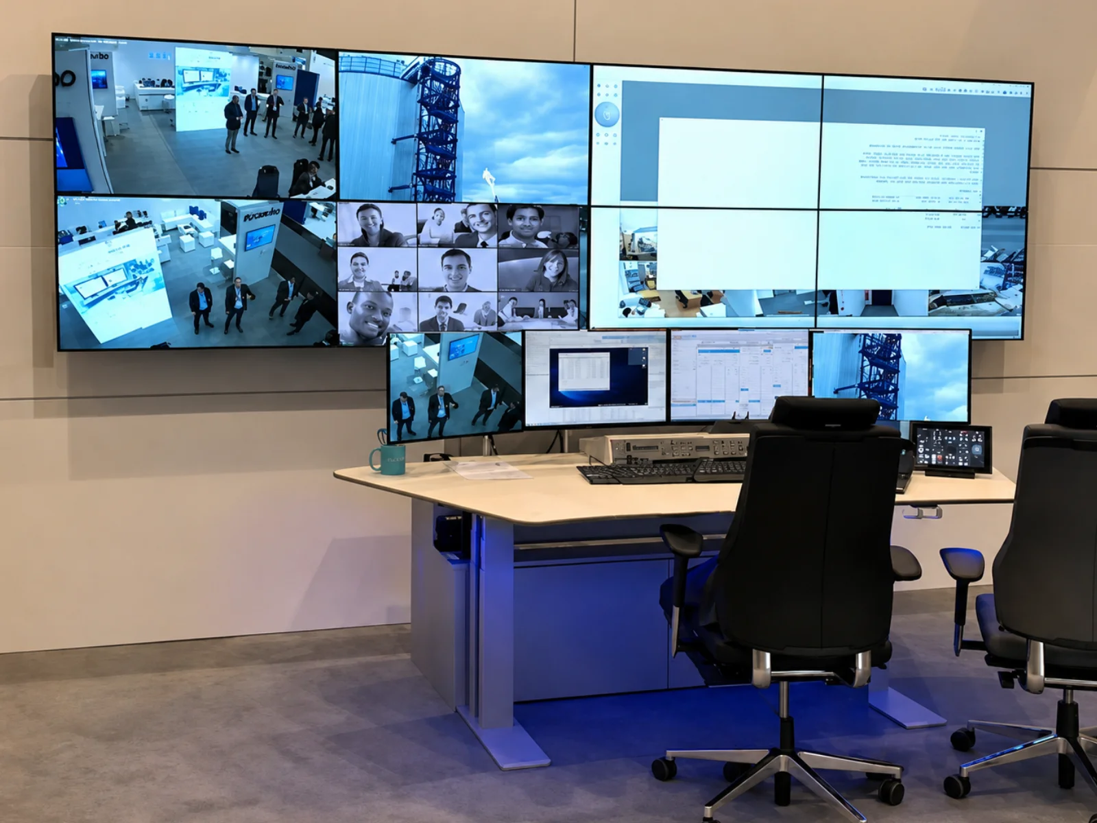 Sala de Monitoramento Completa (Videowall + VMS + Estações)